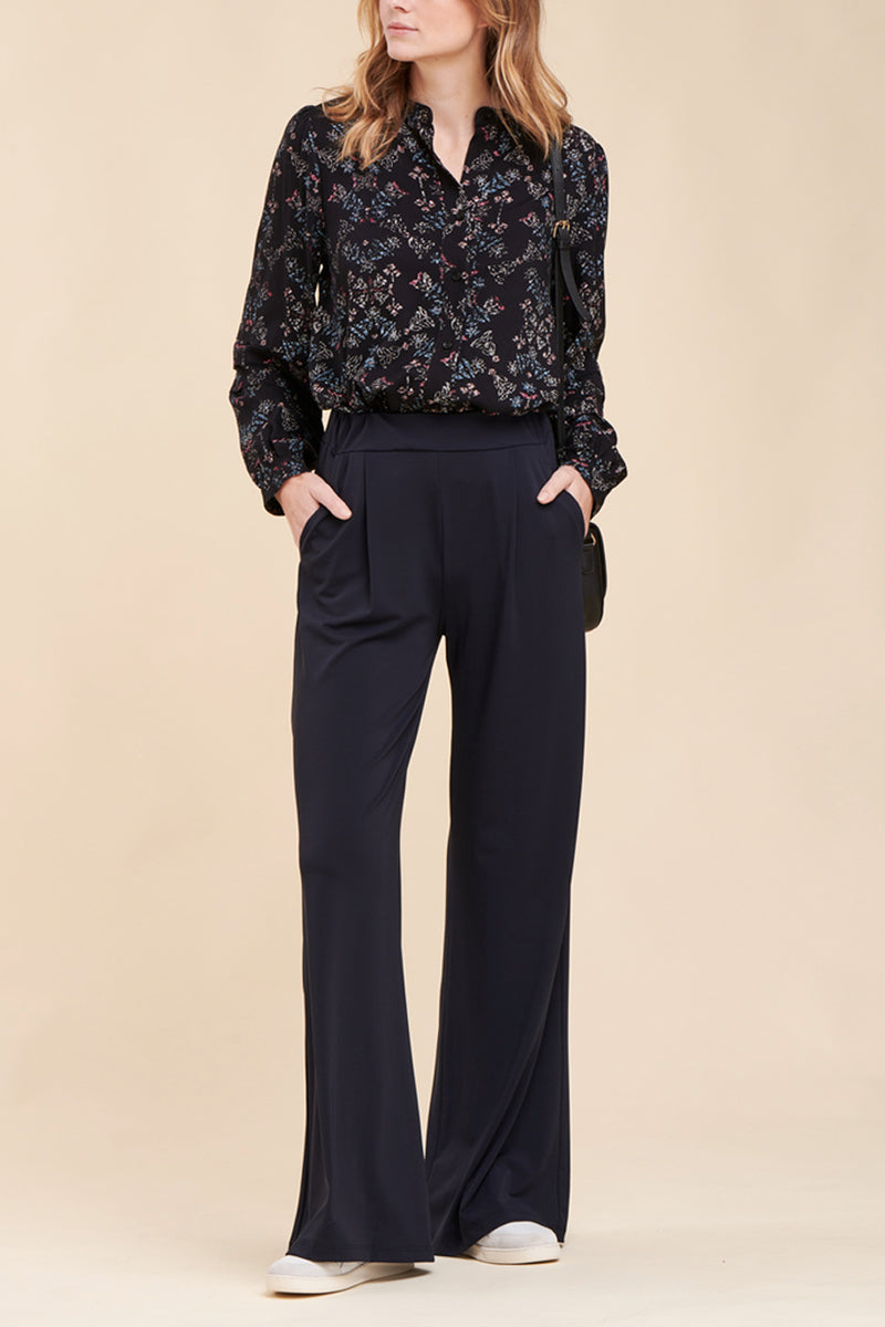 Pantalon Wide Legs Taille Haute Mouna - Bleu Marine