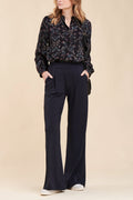 Pantalon Wide Legs Taille Haute Mouna - Bleu Marine