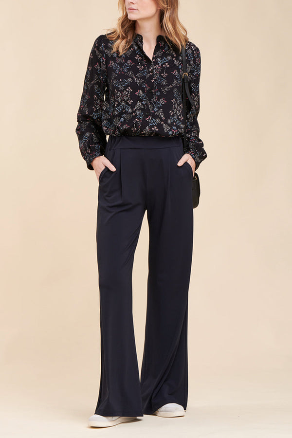 Pantalon Wide Legs Taille Haute Mouna - Bleu Marine