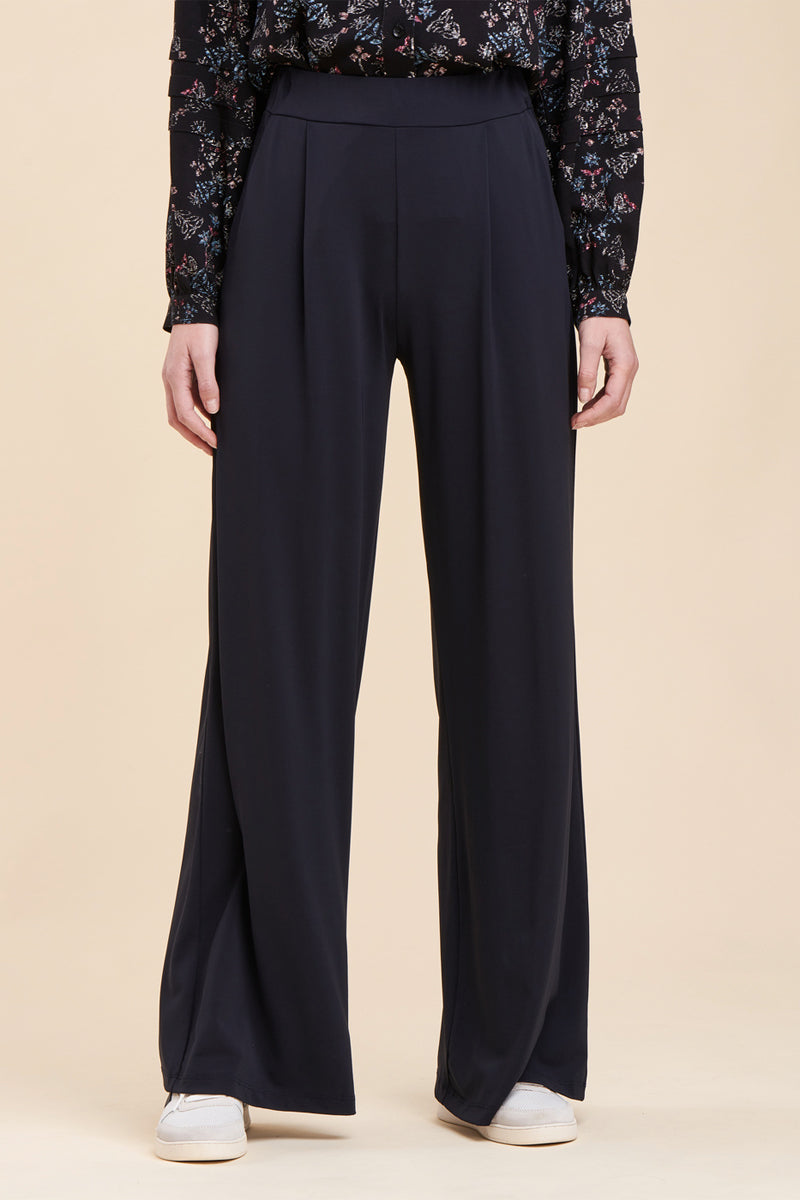 Pantalon Wide Legs Taille Haute Mouna - Bleu Marine