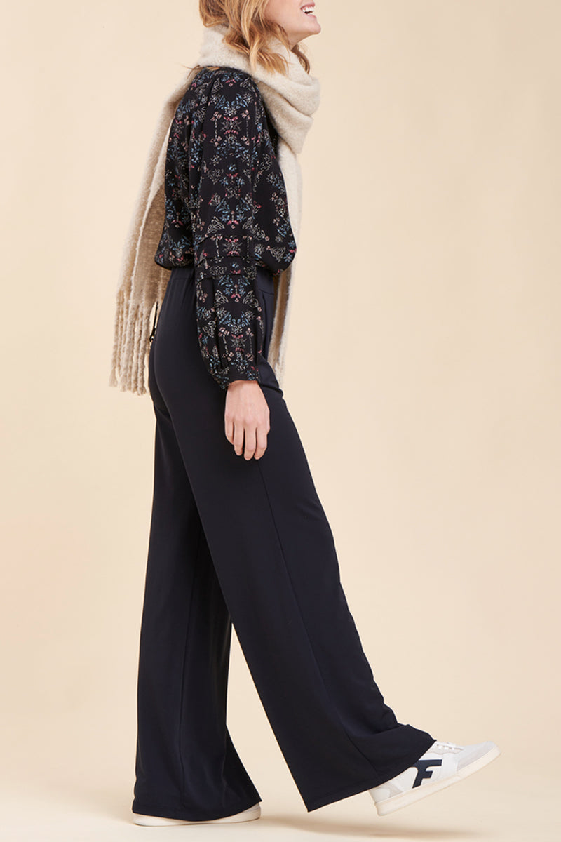 Pantalon Wide Legs Taille Haute Mouna - Bleu Marine