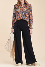 La Fée Maraboutée - Pantalon Wide Legs Taille Haute Mouna - Noir