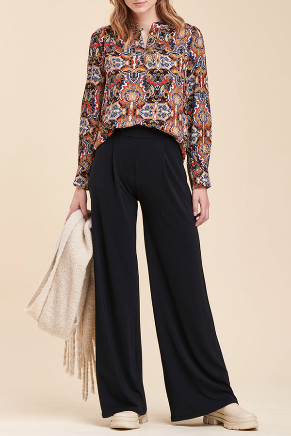 La Fée Maraboutée - Pantalon Wide Legs Taille Haute Mouna - Noir