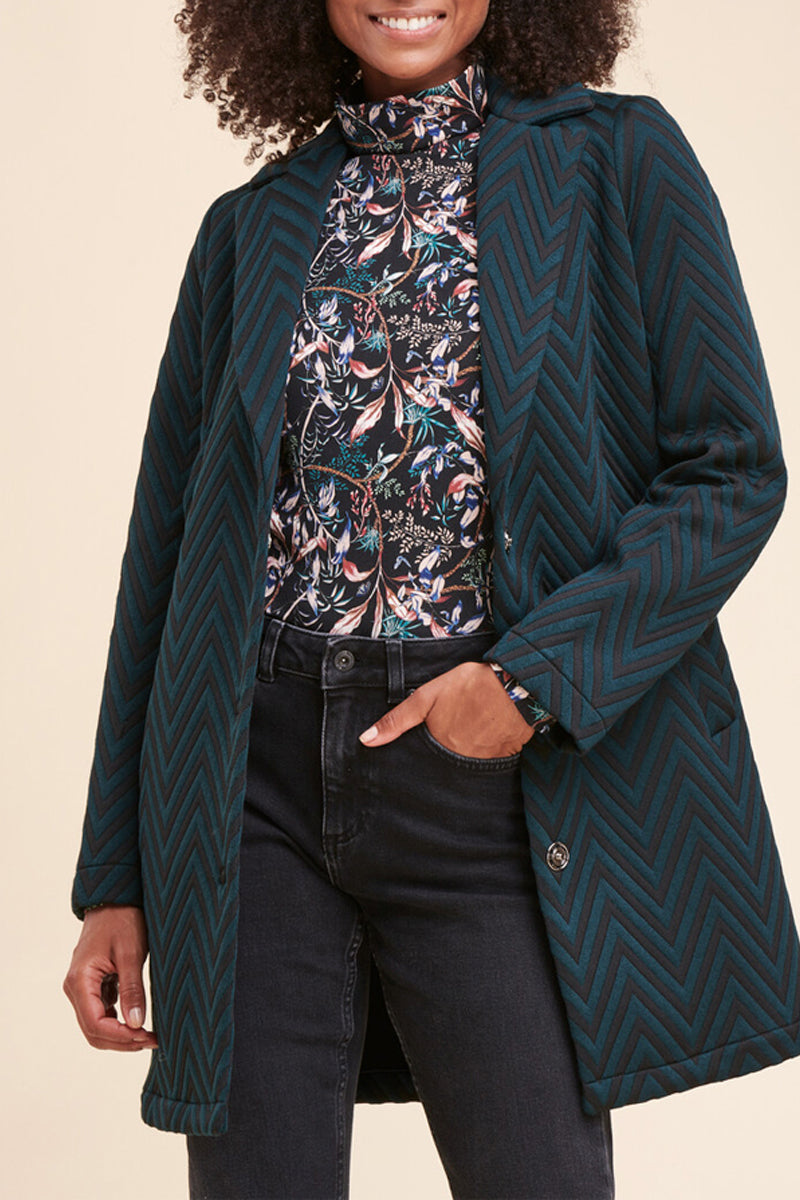 Manteau Farda Bleu Pétrole Et Noir