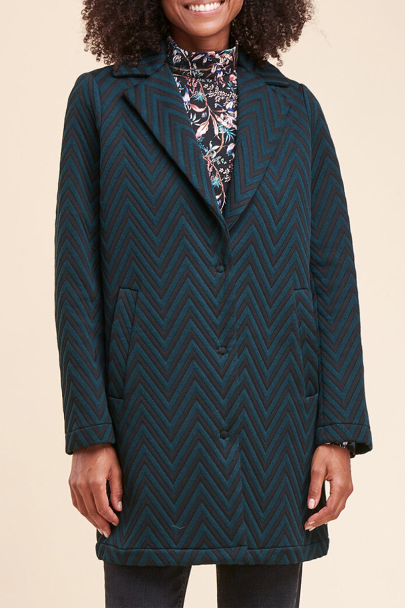 Manteau Farda Bleu Pétrole Et Noir