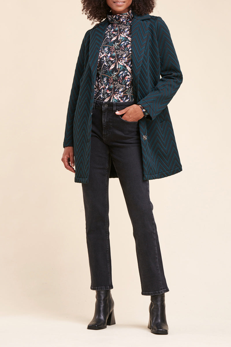 Manteau Farda Bleu Pétrole Et Noir