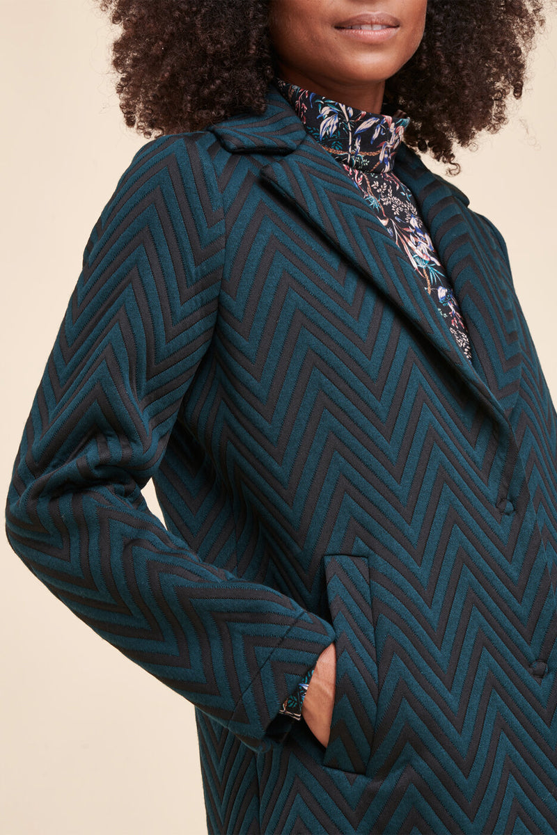 Manteau Farda Bleu Pétrole Et Noir