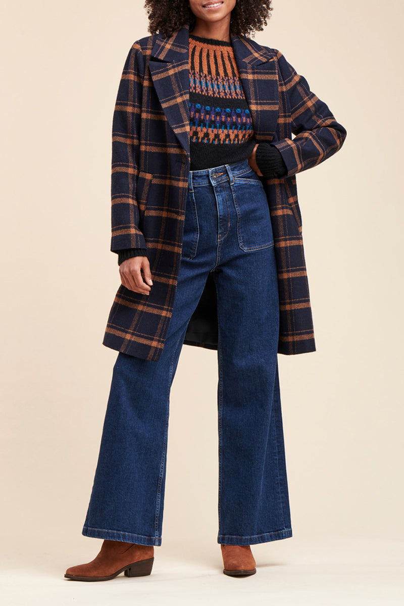 Manteau Rabita Bleu Marine Et Marron