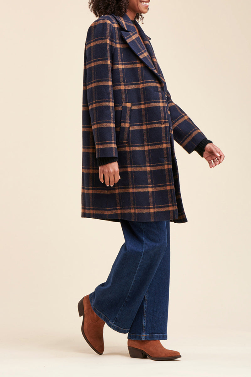 Manteau Rabita Bleu Marine Et Marron