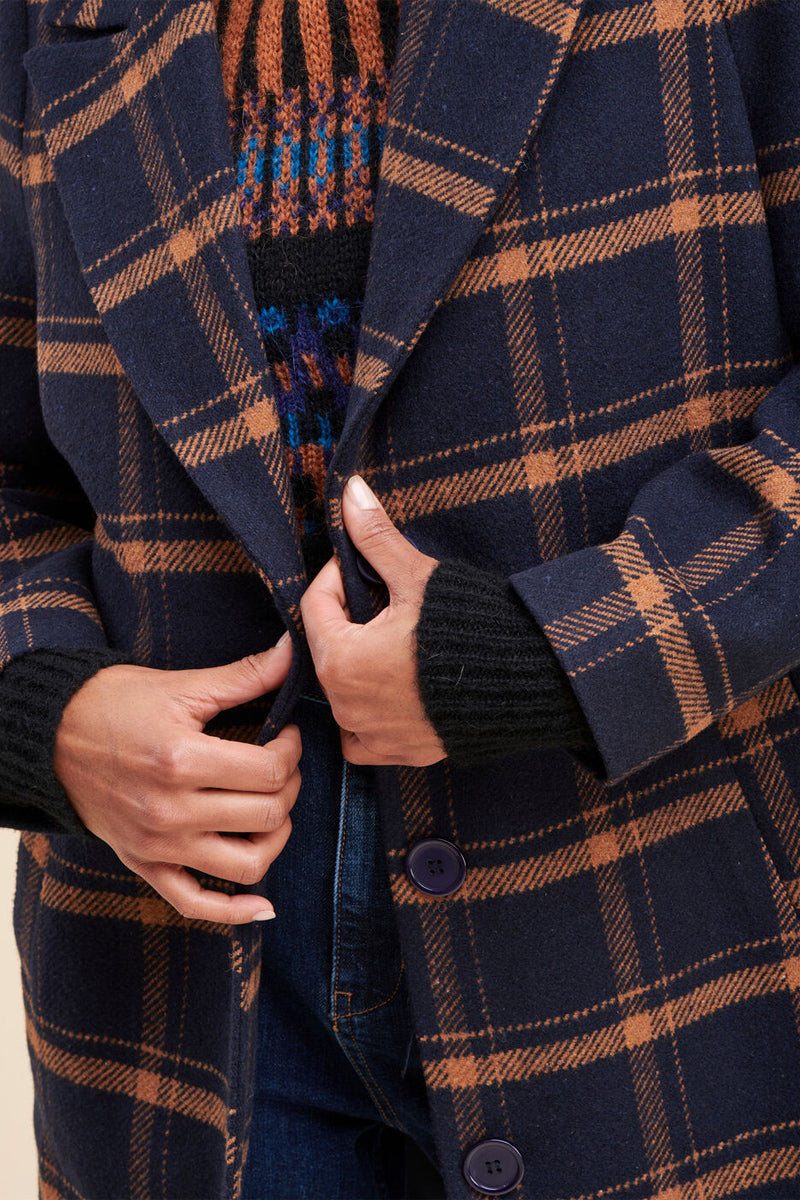 Manteau Rabita Bleu Marine Et Marron