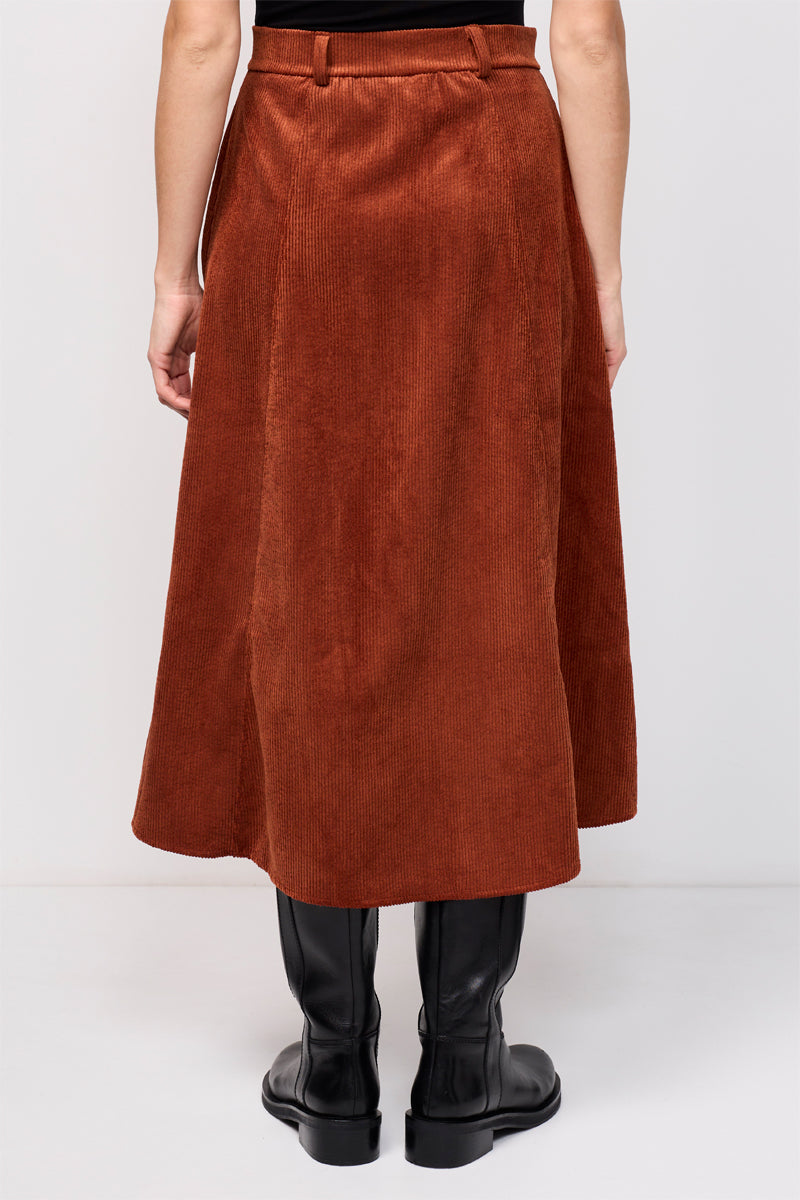 Jupe Midi En Velours Côtelé Ravel Terracotta