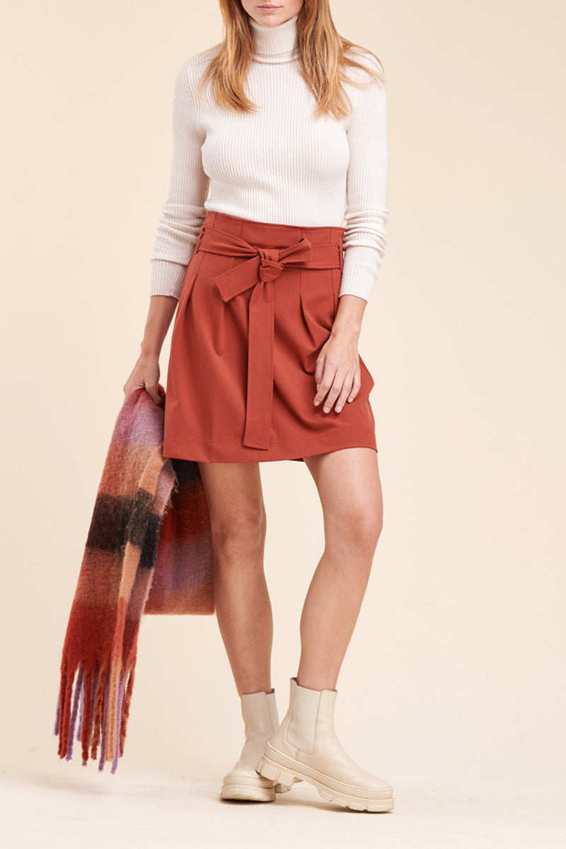 Jupe Droite Taille Haute Resine Rouge Brique
