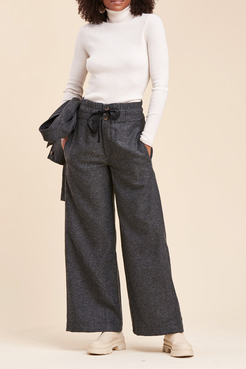Pantalon Wide Legs Taille Haute Rostand Anthracite Chiné