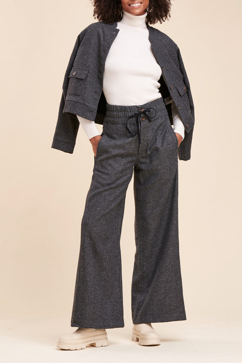 Pantalon Wide Legs Taille Haute Rostand Anthracite Chiné