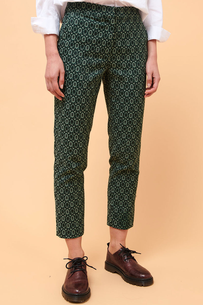 Pantalon Cigarette 7/8 Taille Haute Billy - Vert Foncé