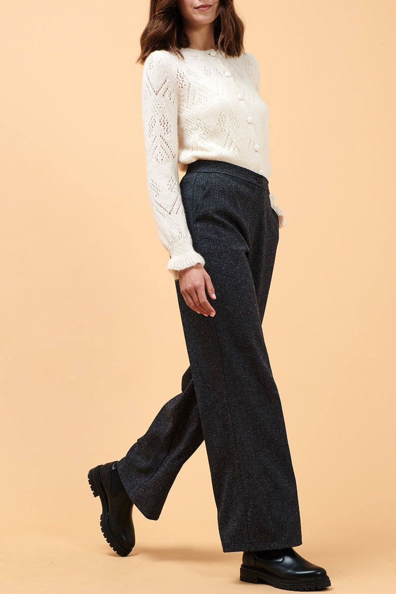 Pantalon Flare Taille Haute Celeri Gris Foncé Chiné