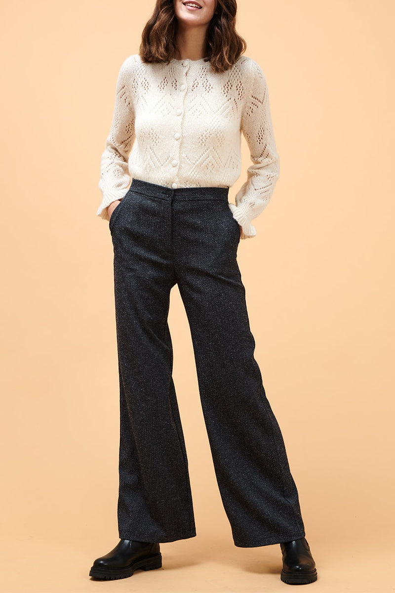 Pantalon Flare Taille Haute Celeri Gris Foncé Chiné