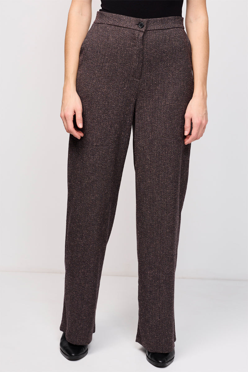 Pantalon Flare Taille Haute Celeri Marron Chiné