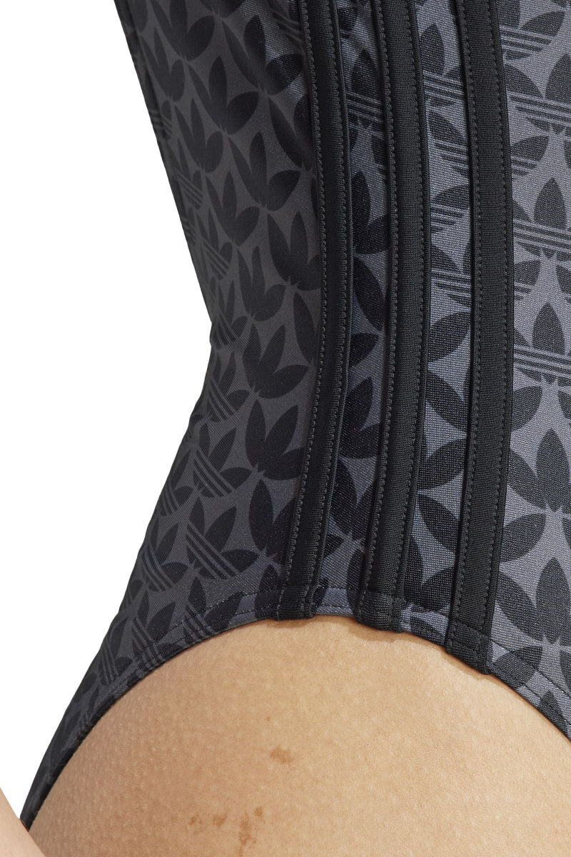Maillot 1 Pièce Originals Monogram 3-Stripes - Gris Foncé Et Noir - Femme