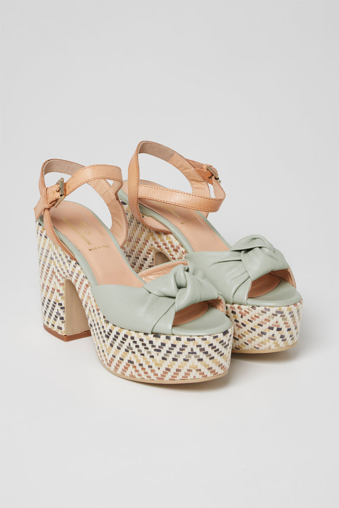 Sandales À Talons En Cuir - Vert D’Eau Et Camel - Harmont & Blaine - Femme