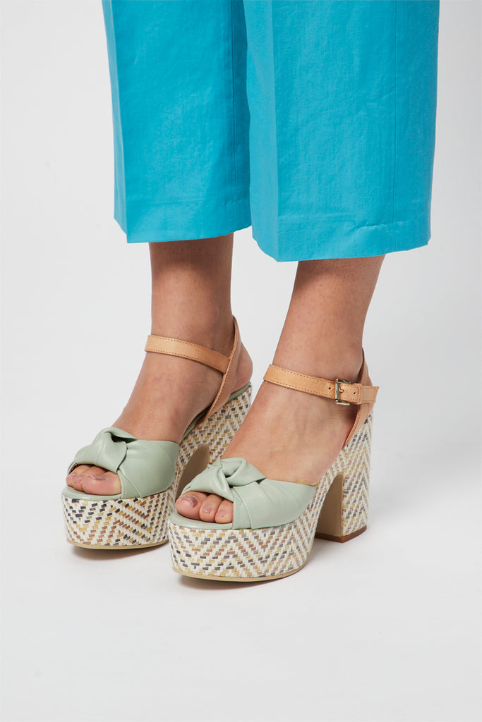 Sandales À Talons En Cuir - Vert D’Eau Et Camel - Harmont & Blaine - Femme