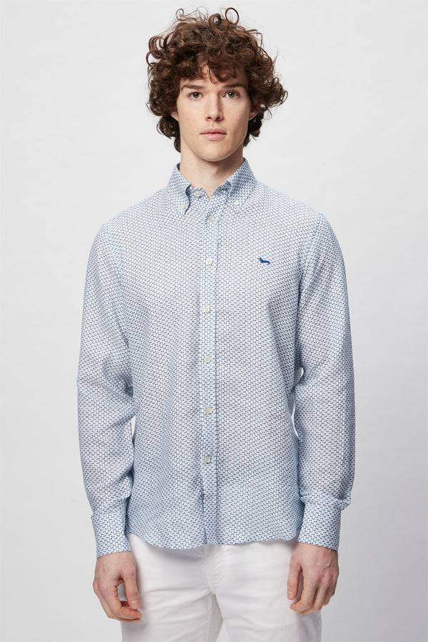 Chemise En Lin - Bleu Marine Et Blanc - Harmont & Blaine - Homme