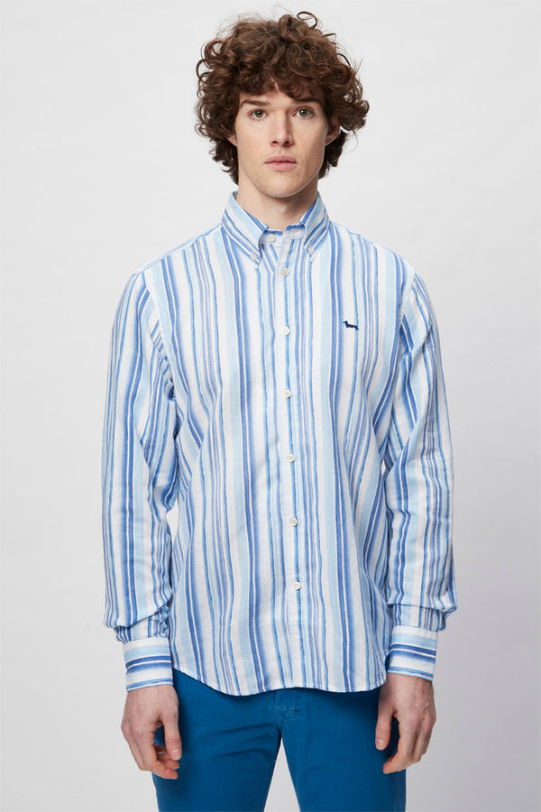 Chemise En Lin - Bleu Cobalt Et Blanc - Harmont & Blaine - Homme