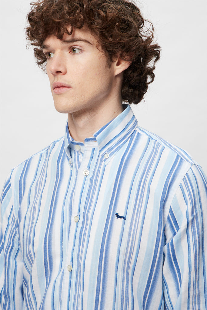 Chemise En Lin - Bleu Cobalt Et Blanc - Harmont & Blaine - Homme