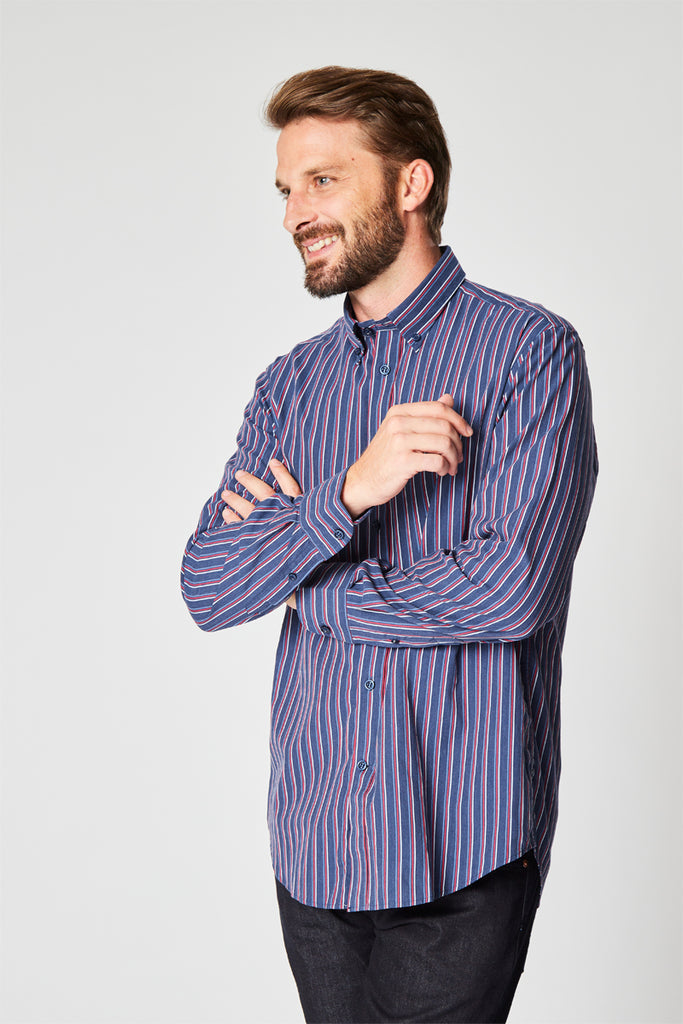 Chemise Rayée Bleu Marine Et Rouge - Harmont & Blaine - Homme