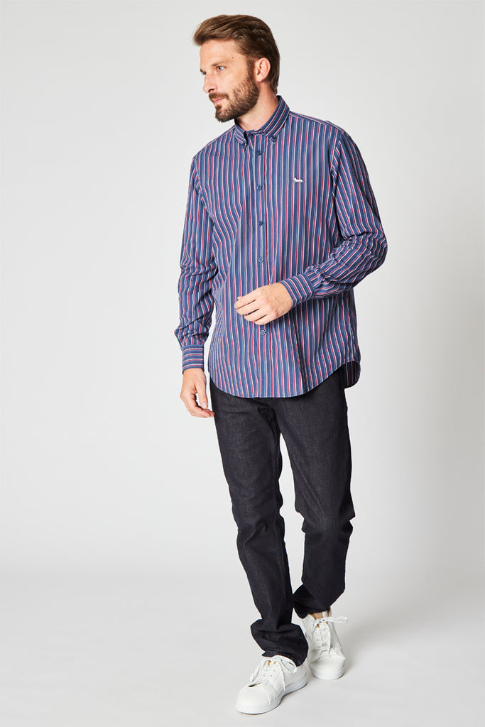 Chemise Rayée Bleu Marine Et Rouge - Harmont & Blaine - Homme