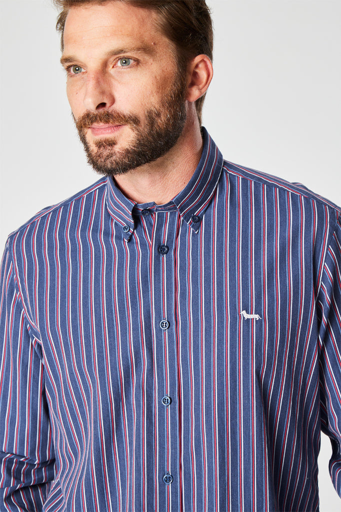 Chemise Rayée Bleu Marine Et Rouge - Harmont & Blaine - Homme
