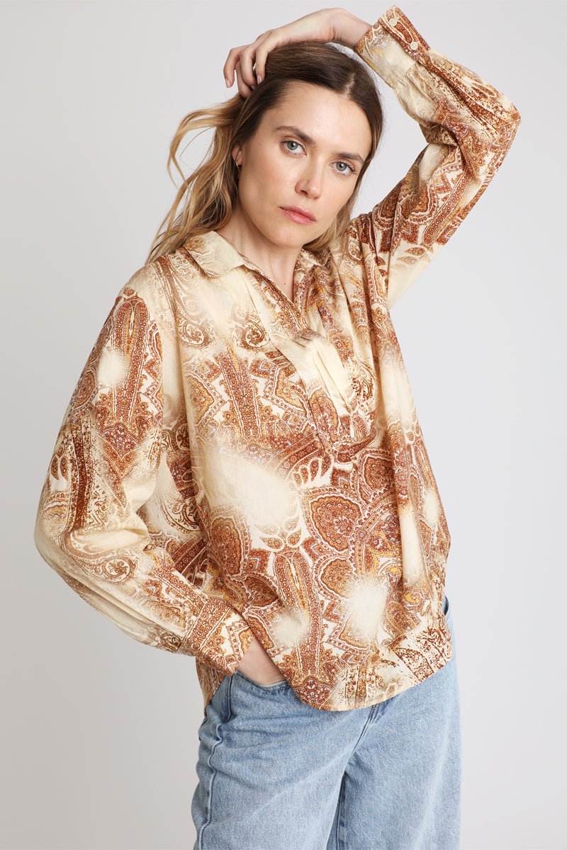 Blouse - Beige Et Bordeaux