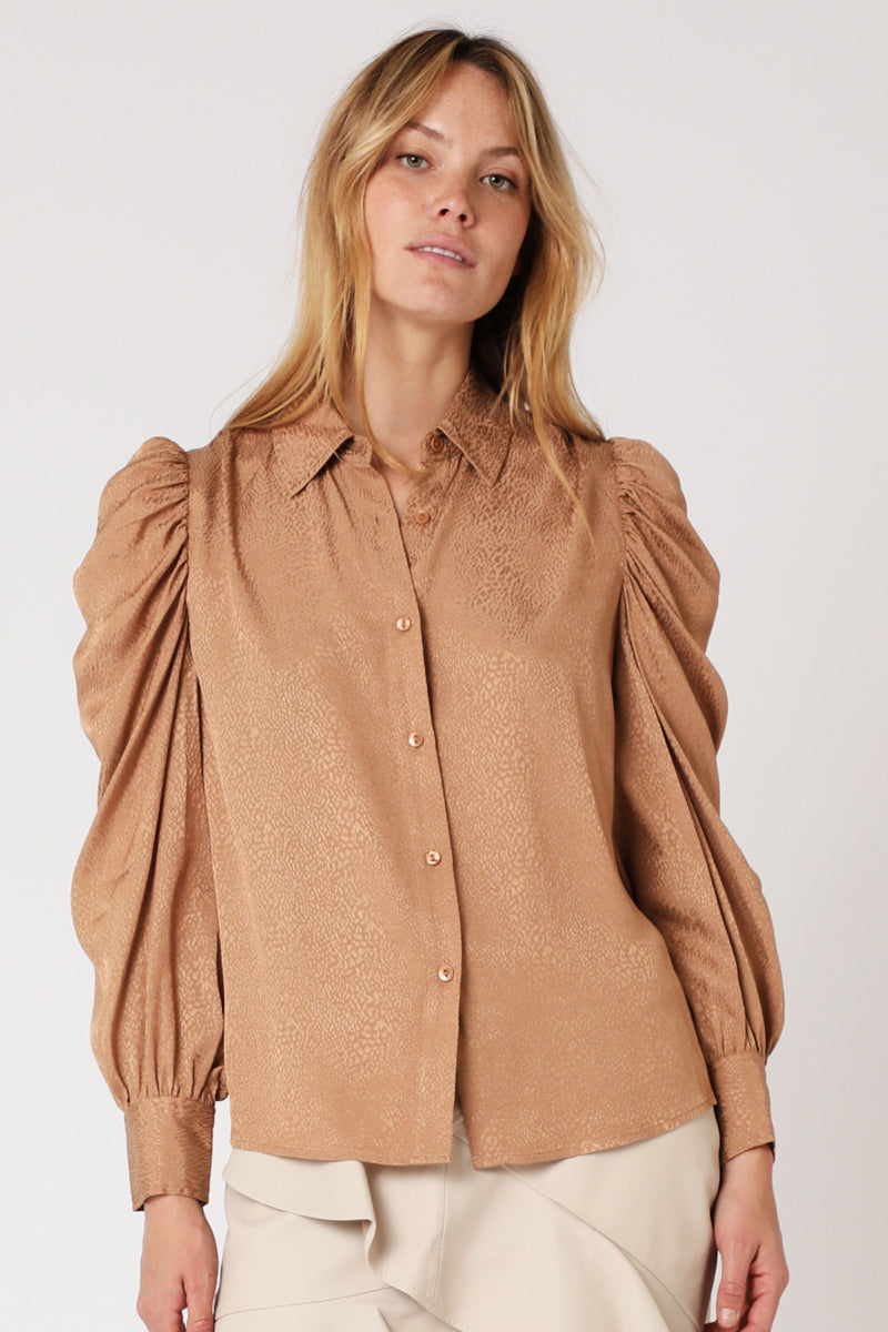 Chemise Unie Ml Froncees - Camel