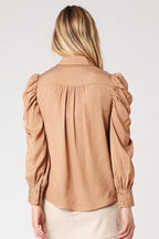 Chemise Unie Ml Froncees - Camel