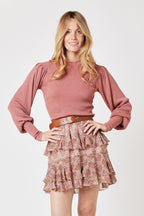 Pull Col Rond Ml Bouffantes - Terracota