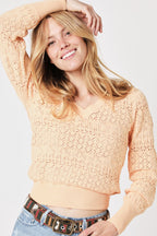 Pull Col V Crochet - Lightcoral