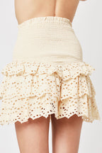 Jupe Courte Unie Brodee Volan - Beige
