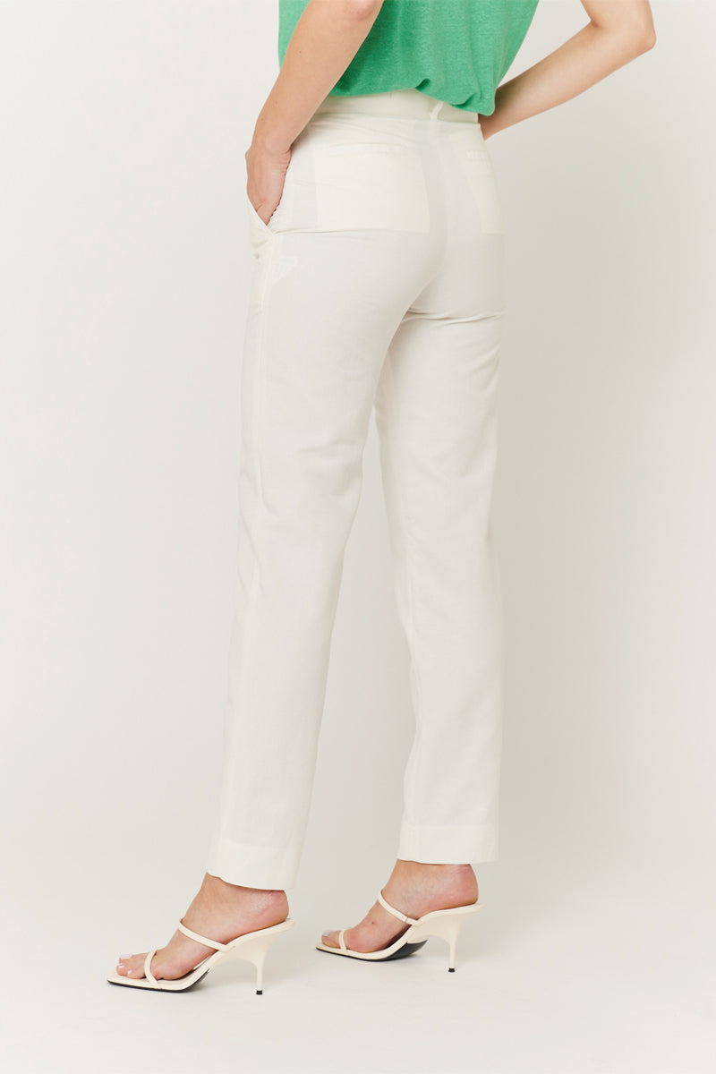 Pantalon Ville Uni Ceinture - Off White