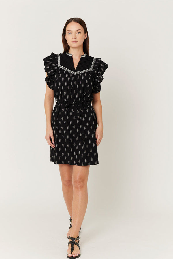 Robe Courte Imprimé Carrure - Black