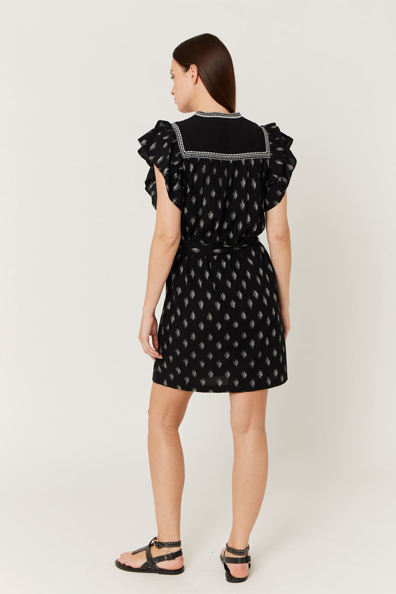 Robe Courte Imprimé Carrure - Black