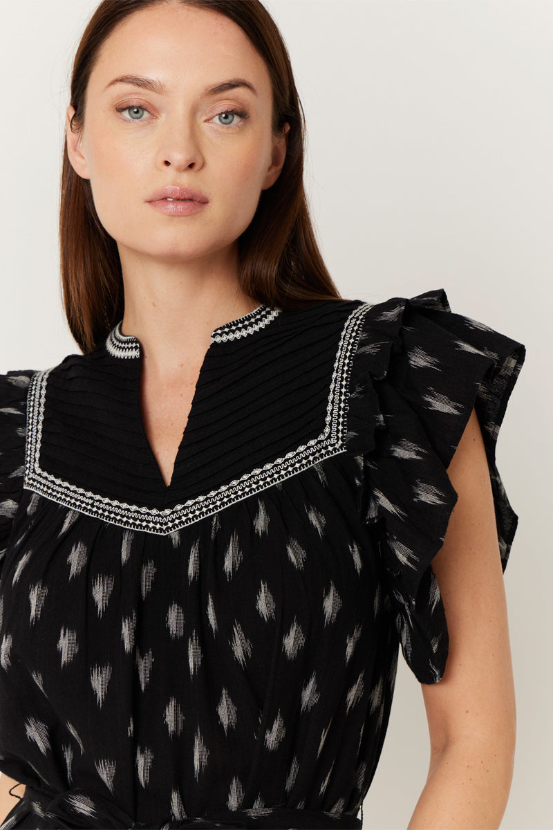 Robe Courte Imprimé Carrure - Black