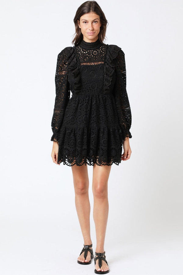 Robe Courte Brodee Unie - Black