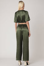 Crop Top Uni Noue Devant - Khaki