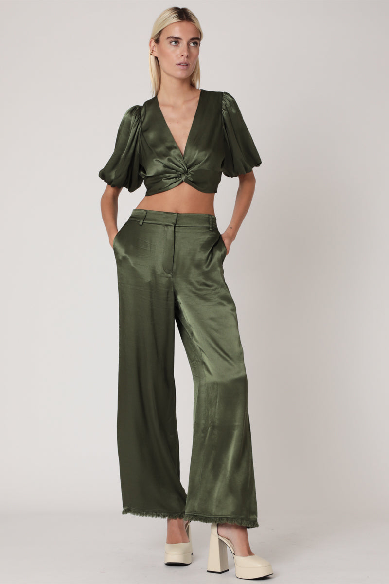Crop Top Uni Noue Devant - Khaki