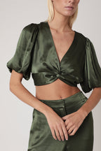 Crop Top Uni Noue Devant - Khaki