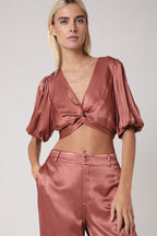Crop Top Uni Noue Devant - Terracota
