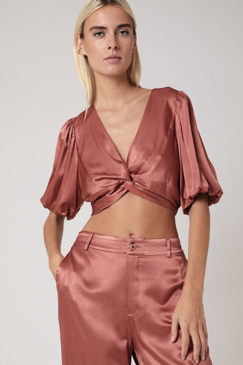 Crop Top Uni Noue Devant - Terracota