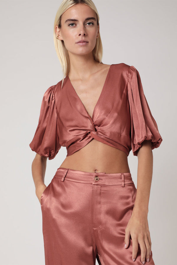 Crop Top Uni Noue Devant - Terracota