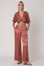 Crop Top Uni Noue Devant - Terracota