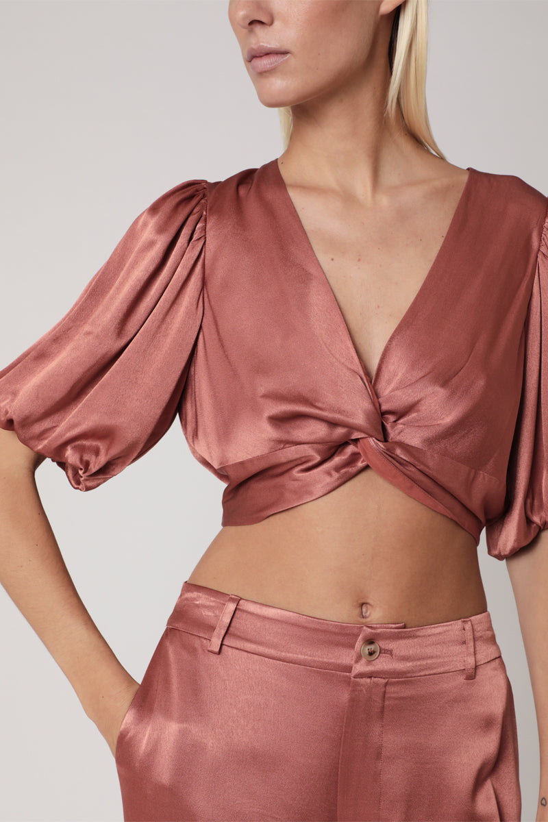 Crop Top Uni Noue Devant - Terracota